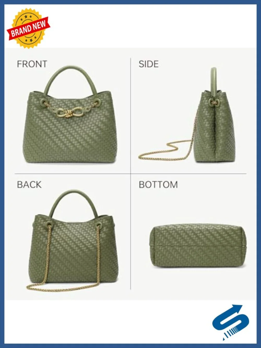 Small Woven Faux Leather Tote Shoulder Bag with Adjustable Straps